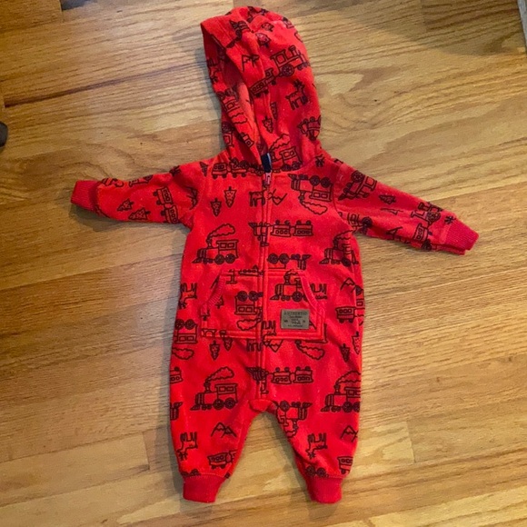 Carter’s 3 month boys fleece red hooded one piece - Picture 1 of 5